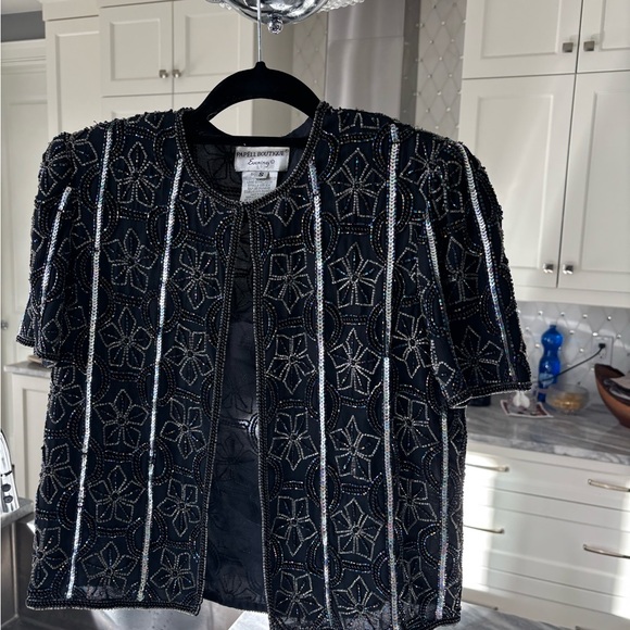 Elegant gala event little black beaded dinner, jacket size small vintage beaded🍾 - Picture 5 of 12